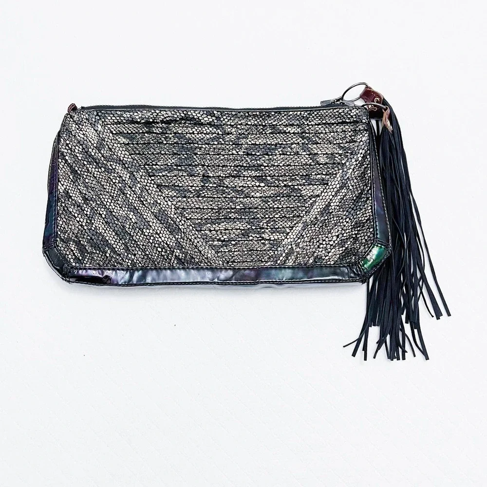 3.1 Philip Lim Snakeskin Metallic Bag Tassel Accents Black/Gold